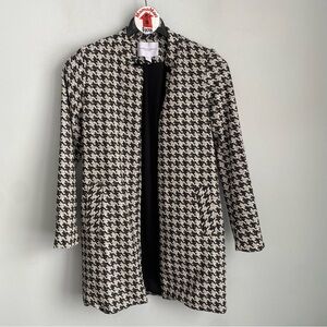 Carolina Belle Houndstooth Long Knit Over Coat Trench Size XS